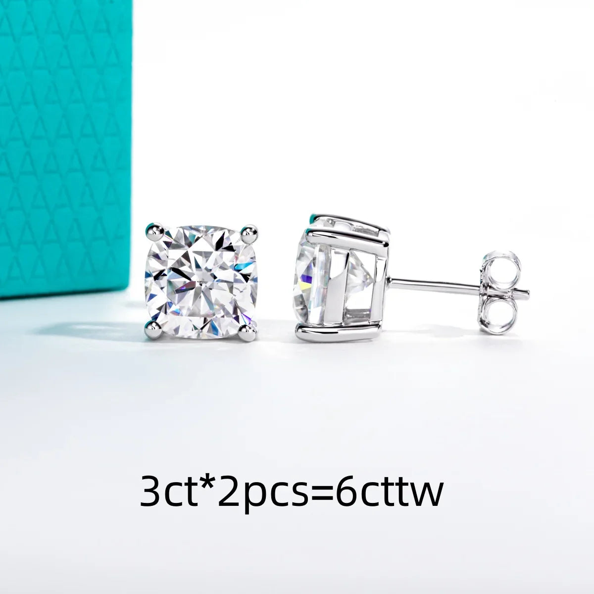 1cttw-6cttw Cushion Moissanites Earrings 925 Sterling Silver D Color VVS1 Moissanite Classic Stud Earrings for Woman