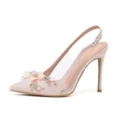 French Flower Wedding Shoes Women's Thin Heel Pointed Head High Heel Fashion Bag Head Summer Women's Sandals