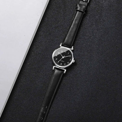 2PCS Fashion Women Quartz Watches Set Simple Small Dial Leather Strap Watch for Girls Reloj Mujer（Without Box）