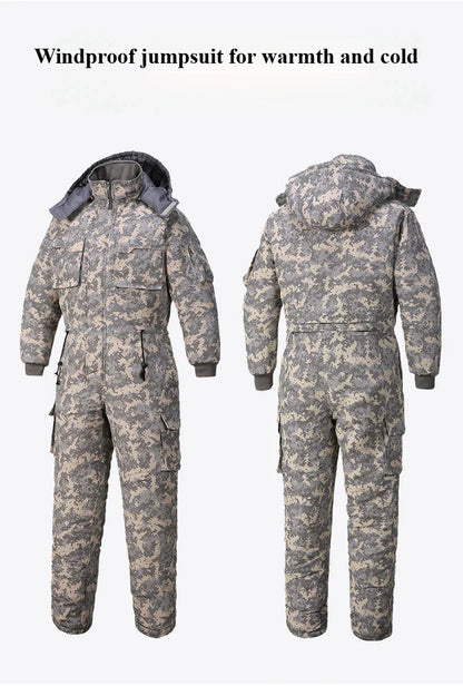 Men Winter Waterproof Thick Cotton Jumpsuit Clothing Outdoor Convenient Sports Camo Jacket Warm Cold Proof Hooded Work Clothes