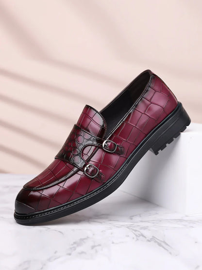 Classic Leather Men's Loafer Shoes Slip-on Double Buckles Green Black Shoes Wedding Party Formal Shoes for Men Zapatillas Male