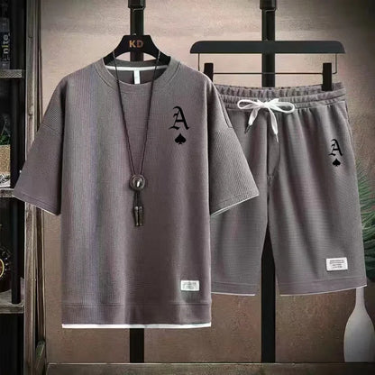Fashionable casual men's sports suit short-sleeved T-shirt and outdoor summer sports shorts two-piece set daily casual