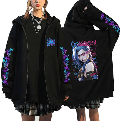 Hoodies Monkey Graffiti Zipper Jacket Harajuku Anime Arcane Boom Oversized Unisex Hip Hop Sweatshirt Casual Y2K Tops