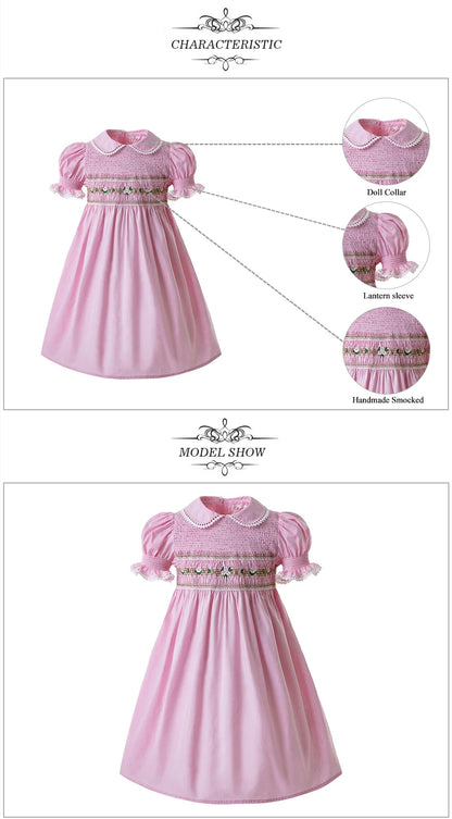 Pettigirl Children Kids Girls Summer Handmade Pink Princess Smocked Birthday Dresses Outfits Gift Size 2 3 4 5 6 8 10 12Y
