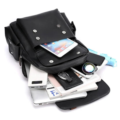 2023 Men Backpack PU Leather Bagpack Large Laptop Backpacks Male Mochilas Black Schoolbag For Teenagers Boys Brown Sac A Dos
