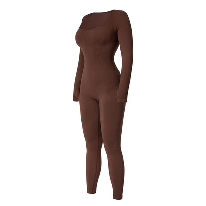 Women's one-piece yoga suit black jumpsuit long sleeved bodysuit sexy and fashionable streetwear casual sports bodysuit