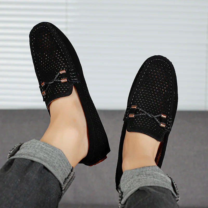 Mens Casual Shoes Genuine Leather Man Loafers Slip on Flats Lightweight Mens Driving Shoes Lazy Shoes