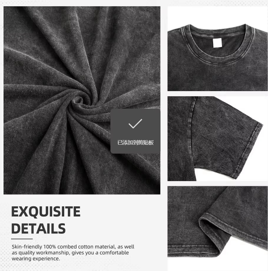 Brook graphic unisex black Acid Wash cotton Tshirt O-neck Vintage Short sleeve 2026 summer New Y2k Men shirt