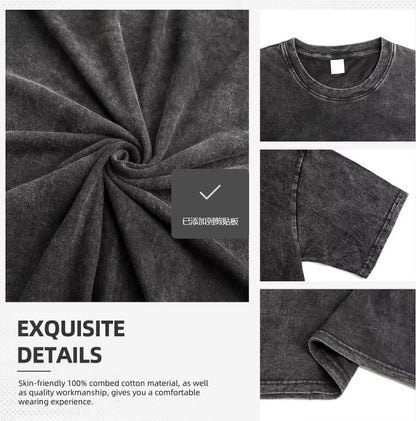 Brook graphic unisex black Acid Wash cotton Tshirt O-neck Vintage Short sleeve 2026 summer New Y2k Men shirt