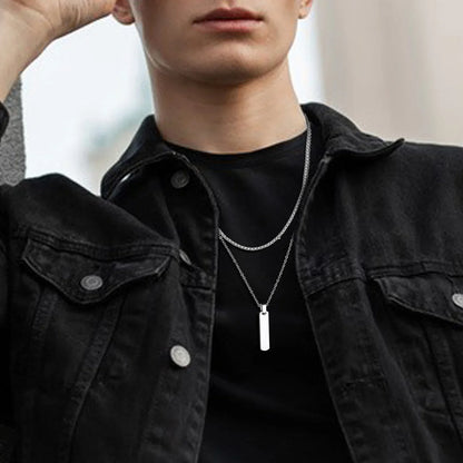 2pcs Vertical Layer Necklaces for Men Boys,Wateproof Stainless Steel Cuban Chain Collar,Stylish Men's Sweater Chain