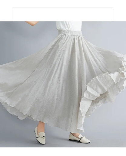 Fashion Cotton Linen Clothes Women Skirts Maxi Y2k Elegant Beach Saia Ropa Mujer Casual Vestido Boho Long Skirt Faldas Harajuku