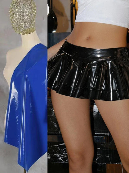 Faux Latex Ruffle Mini Skirt Women Drop Waist Sexy A-line Skirt Ladies PU Leather Pleated Skirt Beach Summer Clubwear New Custom