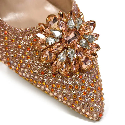 Pointed-Toe Rhinestone Pumps African Ladies Italian Shoe and Bag Set Designer