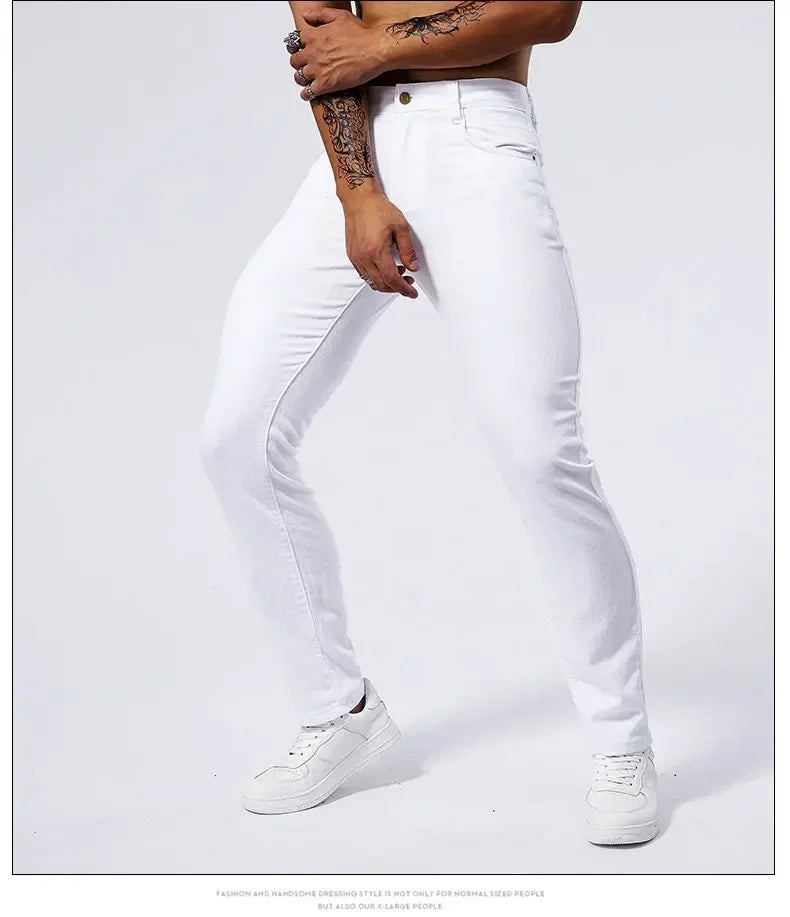 Calça Jeans Masculina Branca Casual Calça Jeans Nova Confortável Moderna Elástica Slim Fit Reta Calça Masculina Roupa Streetwear Jeans