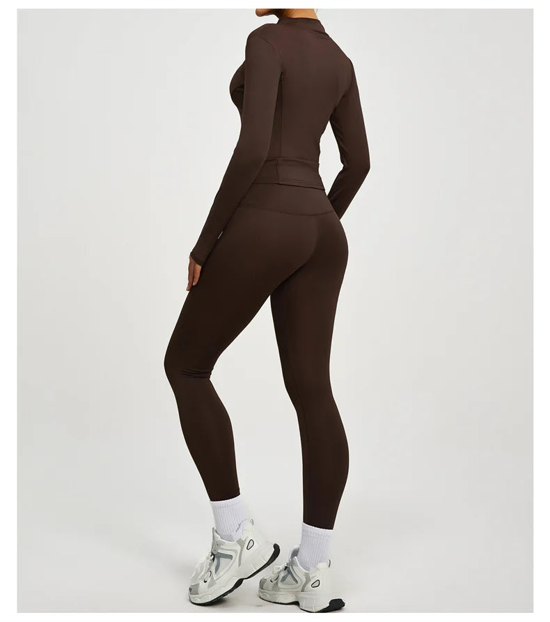 Yoga Coat Sports Top Long Sleeve Jacket Fitness Breathable Women's Tracksuit High Waist Leggings Two Piece Set Gym Clothes