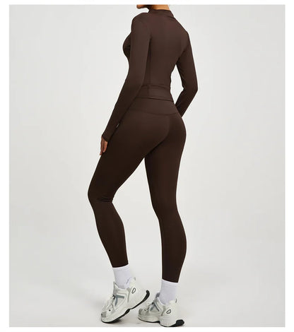 Yoga Coat Sports Top Long Sleeve Jacket Fitness Breathable Women's Tracksuit High Waist Leggings Two Piece Set Gym Clothes