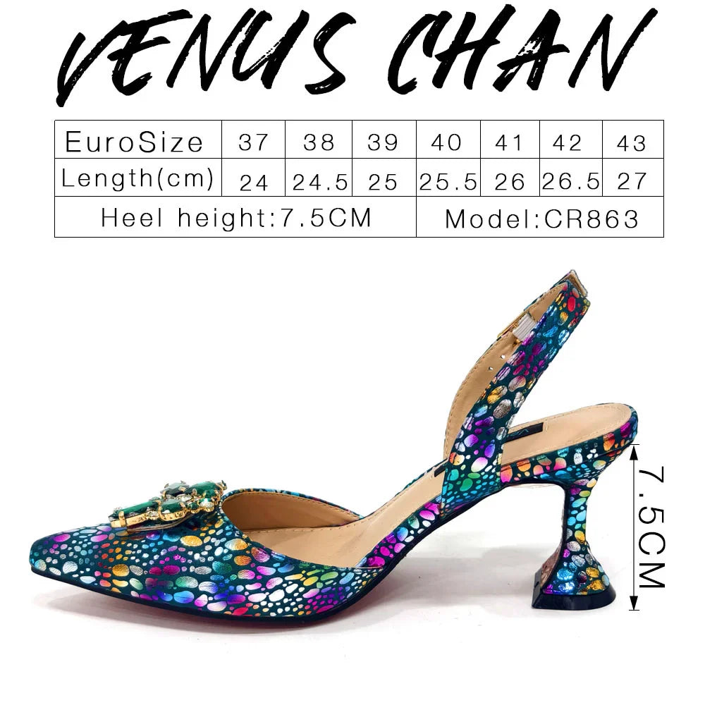Champagne Color Thin Heels Pointed Toe Crystal Design Ladies Shoes Matching Bag Set For Women Weeding Party Pump