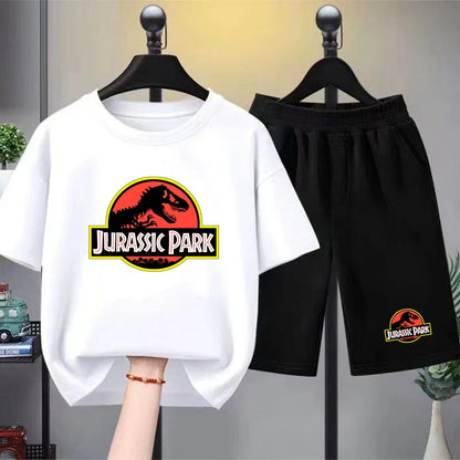 Children T-shirt+Shorts 2P Summer Clothing dinosaur Print Boy Girl Toddler 3-12Yrs Sports Short-Sleeved Casual Fashion Set