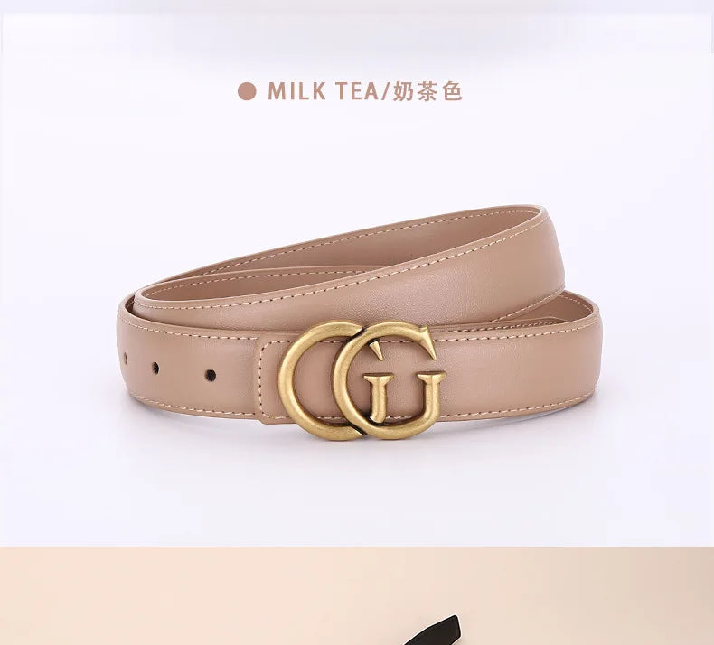 Women's leather belt with smooth buckle; simple and fashionable business belt for men; versatile belt for trousers