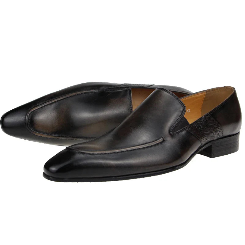 Purely Handmade Genuine Cow Leather Shoes Men's Sapato Social Formal Wedding Dress Shoes Loafers Pointed Toe Stylish Shoe
