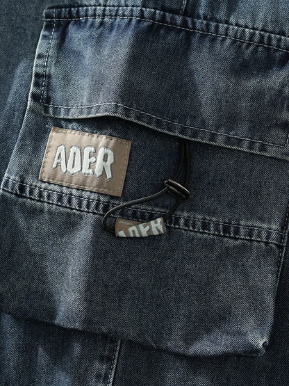 Summer Men's Straight Jeans Multi-Pockets Wide Leg Denim Cargo Pants 8XL 7XL 6XL Big Size Lightweight Baggy Solid Jeans Trousers