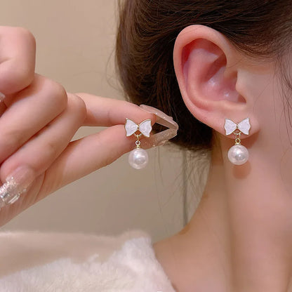 Temperament Stainless Steel Ribbon Long Tassel Bowknot Drop Dangle Earrings for Women Charm Party Jewelry Korean Fashion Gift