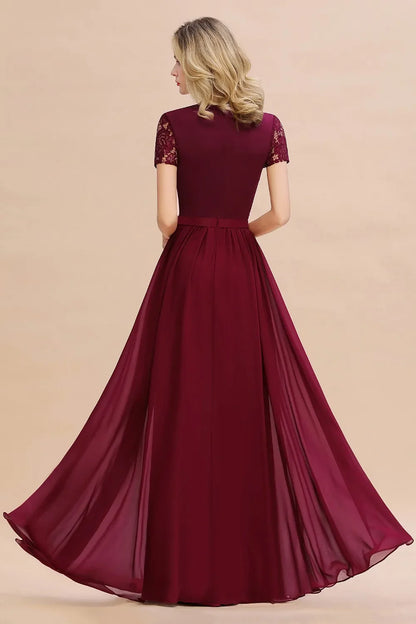 Dark Green Chiffon Long Bridesmaid Dresses Lace A Line O Neck With Sashes Wedding Guest Evening Party Gown Vestido De Fiesta