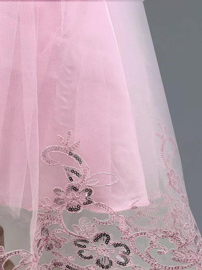 Girls Sleeveless Lace Floral Princess Dresses#981