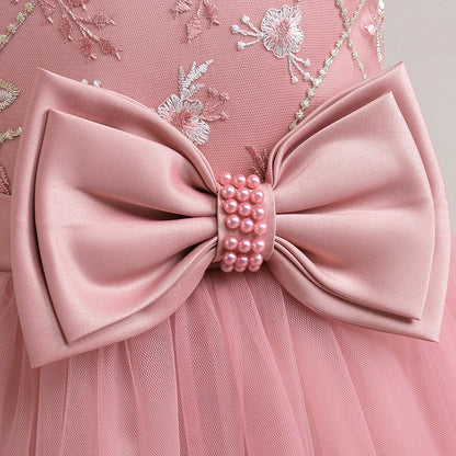 Summer Flower Bridesmaid Girls Dress Elegant Wedding Princess Party Kids Dresses For Girl Gala Bow Birthday Evening Prom Costume