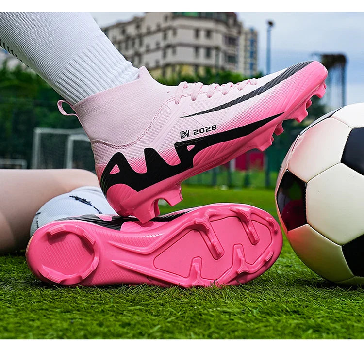 Fashion Pink Soccer Shoes Men's  Professional Lightweight Sock Football Boots Outdoor Non-slip Original Football Cleats Sneakers