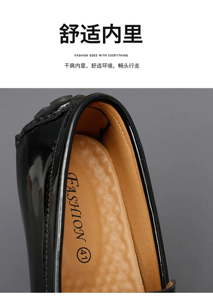 Patent Leather Beanie Shoes Men's New Spring and Summer Large Size Patent Leather Casual British Leather Shoes Women's Slip-On Lazy Casual Shoes Handmade Shoes