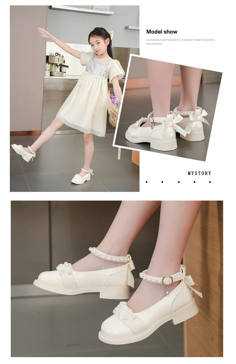 Girl's Mary Janes Organza Beautiful Sweet Children Princess Shoes Three Colors Cover Toe Ankle Strap 26-36 Kids Autumn Shoes