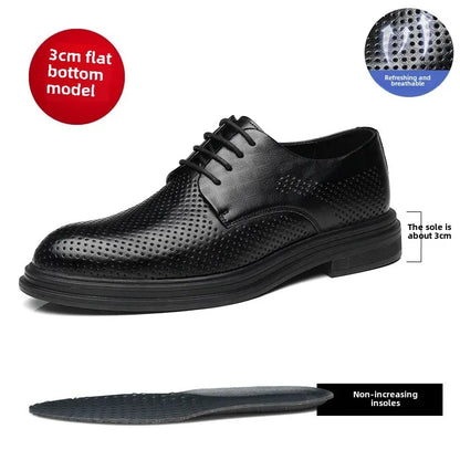 Men's Business Formal Shoes with Laces Hollow out Design 8cm Heightening Low Cut Casual Shoes Rubber Bottom Adult Size