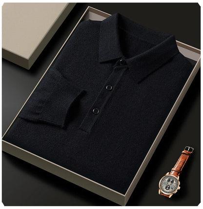 Fashion luxury knitted long sleeve polo shirt men's autumn new trend simple solid color soft skin friendly comfort lapel sweater