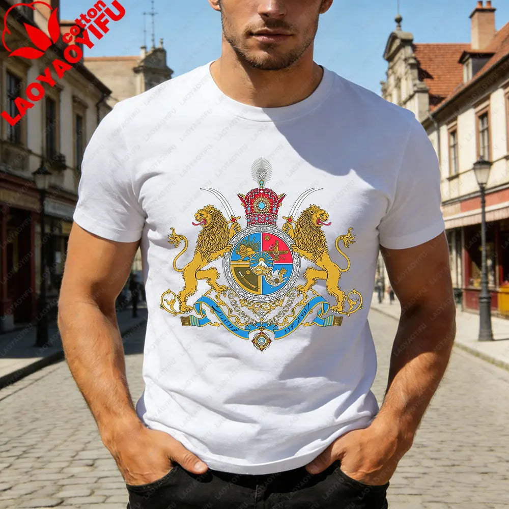 Lion and Sun Iran Persian Flag Iran Tshirt Khorshid Graphic T-Shirt Daily Life Casual Men Women Unisex Cotton Streetwear