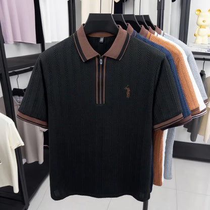 Luxury brand knitted short sleeve polo shirt Paul Pony embroidered stripe design men's T-shirt summer fashion Korean casual top
