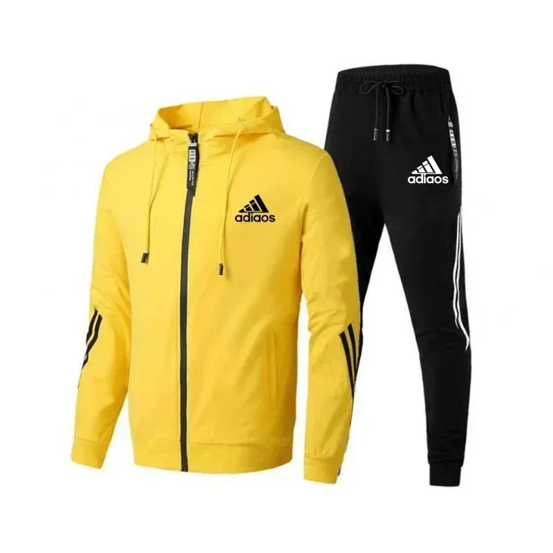 Men's casual sports and fitness set, Spring and Autumn outdoor fashion hooded zipper jacket + jogging pants two-piece set