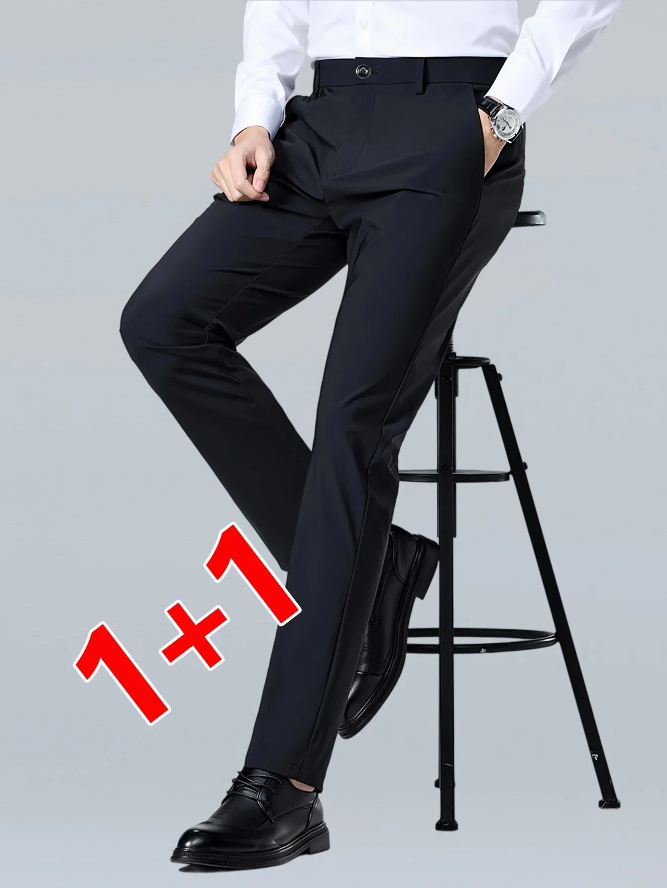 Men's Slim Fit Stretch Dress Pants - Solid Color Business Casual Trousers, Comfort Office Commute Pants for Male - 2-Pack & Sing