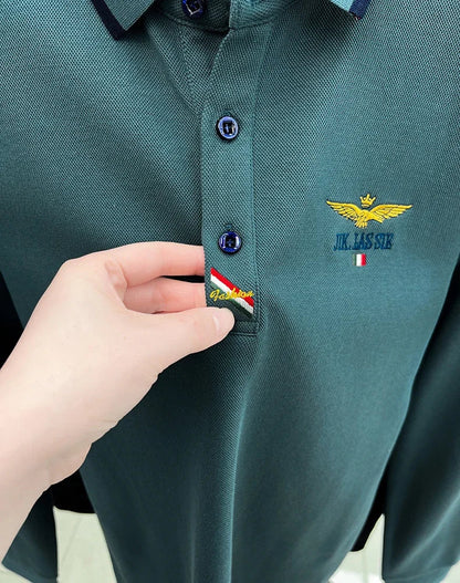 Spring and Autumn new 100% cotton long sleeved men's polo shirt brand high-end embroidered comfortable breathable casual T-shirt