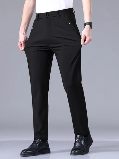 High Elastic Ultra-thin Casual Pants Men's Business Straight Slim Trousers Breathable Classic Black Gray Male Brand Pant