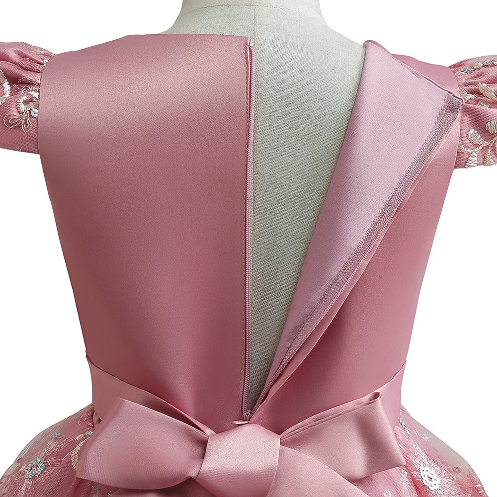 Vestidos de Festa para Meninas Daminhas de Flores de Verão Vestido Elegante de Tule para Casamento Princesa Formatura Vestido Infantil para Menina com Laço para Aniversário e Noite