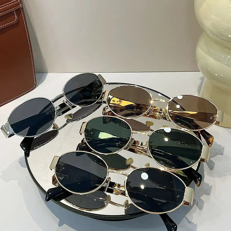 New Trendy Oval Sunglasses for Women Luxury Metal Frame Sun Glasses Ladies Classic Vintage Round Shades Unisex ﻿