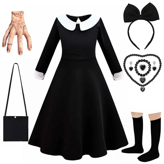 Halloween Wednesday School Uniform Girls Adams Black Gothic Costume Kids 2-12 Years Carnival Cosplay Party Long Sleeve Outfit