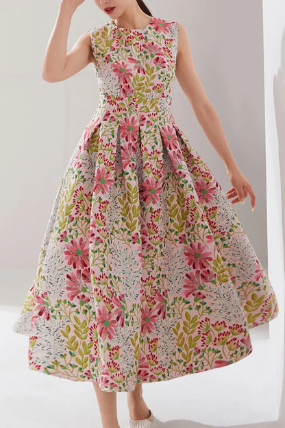 Women Summer Vintage Sleeveless Long Maxi Dress Causul Elegant Ladies Boho Jacquard Flowers Tank Party Dresses Slim Vestidos