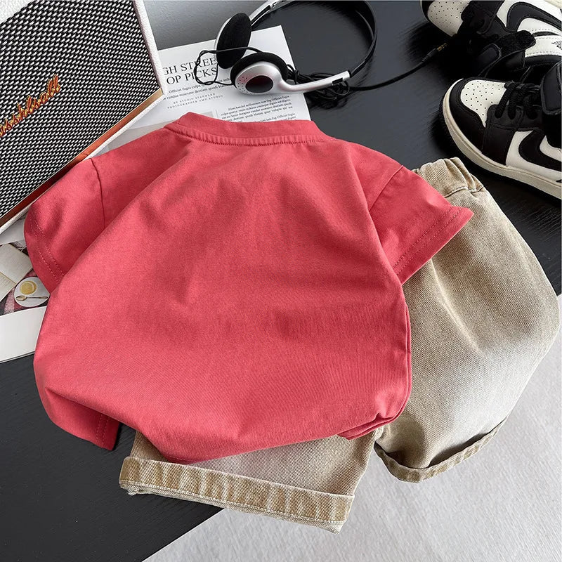 Summer Toddler Baby Boys Cotton Print Short-Sleeved T-Shirt Top+Rip Shorts Jeans Set Kids 2PCS Tracksuit Children Outfit 1-6 Yr