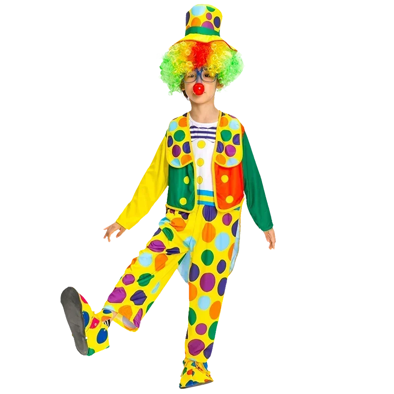 Kids Clown Cosplay Costumes Shoes and Wig Performance Funny Outfit for Girl Party Gift
