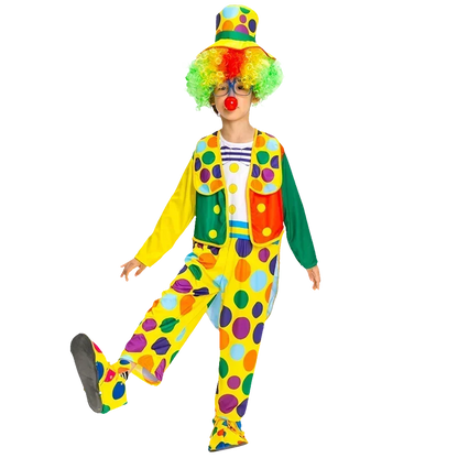 Kids Clown Cosplay Costumes Shoes and Wig Performance Funny Outfit for Girl Party Gift