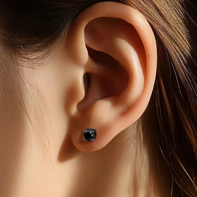 4 Claw GRA Certified 0.5/1CT Black Moissanite Earrings for Women Man Unisex 925 Silver Plated 18K Black Gold Party Ear Stud