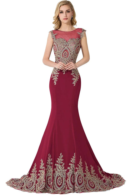 Vestidos de Baile Sereia de Renda Transparente, Luxuosos Apliques, Bordados, Missangas, Vestidos de Noite Ilusão, Vestido de Festa Longo