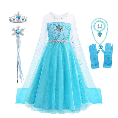 Frozen Elsa Princess For Girls Cosplay Costume Kids Mesh Snow Queen Carnival Birthday Party Dress Up Clothes 2-10Yrs Gown